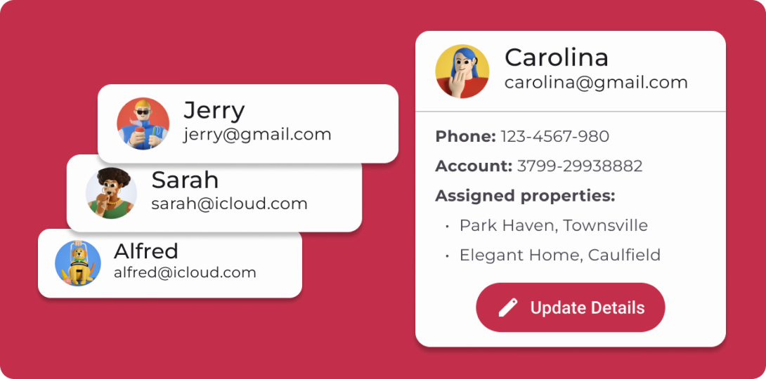 Card displaying a contact details for a cleaner. Implying data organisation feature.